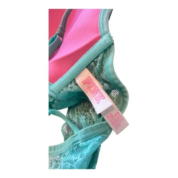 Victoria’s Secret PINK Teal Lace Strappy Bra Size Medium - Picture 3 of 3